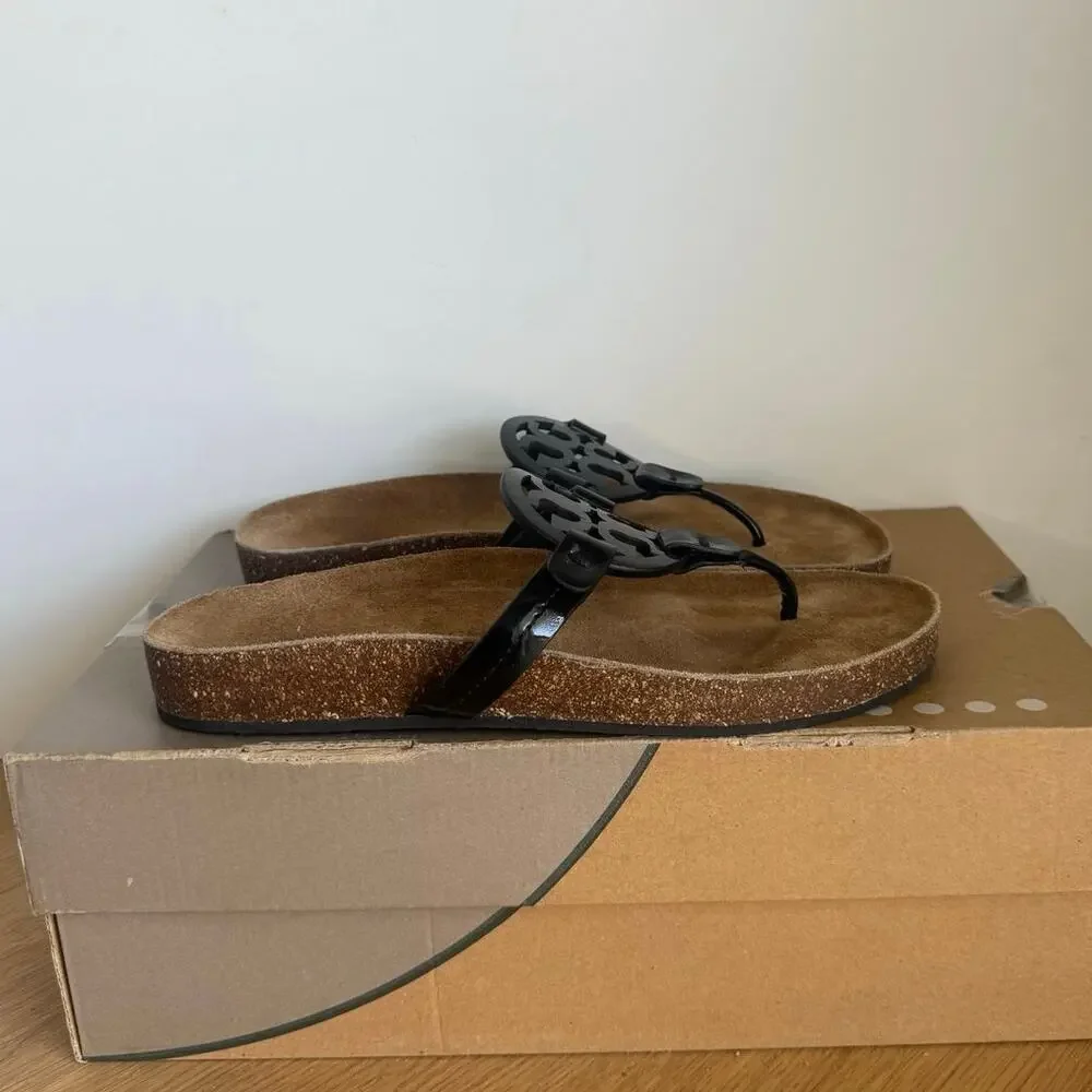 Tory Burch Miller Cloud Patent Black Women Sandals- SZ 8